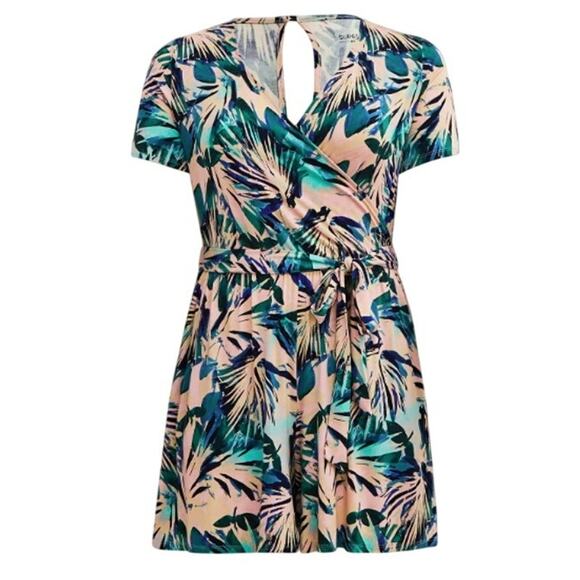 TORRID Super Soft Surplice Romper Palm Leaf Pink and Green Size 3 (22-24) - Picture 1 of 7